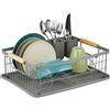 Relaxdays Scolapiatti da Appoggio per Lavello, Portaposate & Vaschetta Raccogli Acqua, Gocciolatoio per Cucina, Grigio