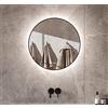 Schaere Specchio da bagno rotondo con cornice nera con illuminazione a LED a intensità variabile a cambiamento di colore e riscaldamento a specchio, serie 60 cm 7050