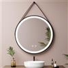 EMKE Specchio da bagno rotondo 60 cm, specchio rotondo da parete con luce, interruttore tattile e funzione anti-appannamento, luce bianca fredda 6500 K, cornice nera e cinturino regolabile