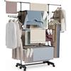 NEWLUX - Stendino verticale salvaspazio Pieghevole XXL Fold Care V60 con 18-21m di stenditura, Ruote e 5 Livelli Doppi. Stendibiancheria con Supporto per Grucce e Capi lunghi da 1,5m, Nero