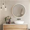 EMKE Specchio LED rotondo da bagno, ø60 cm, verde scuro, anti-appannamento, con visualizzazione dell'ora e della temperatura, luce neutra, intensità regolabile, specchio da bagno con illuminazione,