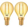 OSRAM Sfera Lampadina LED, 2.5 W Equivalenti 22 W, Attacco E14, Luce Calda 2400K, Confezione da 2 Pezzo