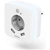 Hama Luce notturna a LED con presa, 2 porte USB (luce con sensore di movimento e sensore crepuscolare, luce notturna per bambini, luce di orientamento in camera da letto, cameretta dei bambini,