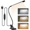 KOOSREEL Lampada da scrivania con morsetto a clip e 3 modalità di illuminazione, 10 luminosità dimmerabile, libro per la cura degli occhi, regolabile, per lettura, studio, lavoro, videoconferenza,
