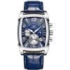 FORSINING Orologio da uomo analogico al quarzo sportivo cronografo orologi in pelle quadrante rettangolare moda uomo d'affari orologio da polso impermeabile, Blu
