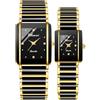 Gosasa Coppia di orologi vintage da uomo e da donna abbinati al quarzo quadrato in ceramica, set coppia di orologi rettangolari in oro nero e nero resistente all'acqua fino a 30 m