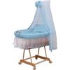 WALDIN Culla con cappotta,Culla con ruote XXL,IN 8 VARIANTI,telaio/ruote naturali non trattati,colore tessile blu