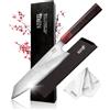 NIRO | Coltello Giapponese Professionale | Kiritsuke| Acciaio Damasco AUS-10 | Durezza HRC 60-61| 67 strati | Manico Pregiato in Ebano e Sandalo | Bilanciato | Forgiato a Mano | Resistente all'usura