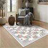 PureCozy Tappeto Lavabile Floreale a Quadri 120x170cm Moderno Tappeto Da Cucina Salotto Camera Da Letto Tappetino Antiscivolo Pelo Corto Morbido Grigio Bianco Carpet