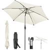 Sekey Ombrellone da 270 cm, con manovella e ribaltabile per auto, per terrazze, balcone e giardino, resistente al vento, stabile UPF 50+, grigio beige, rotondo