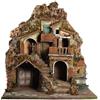 Chianese Presepe Artigianale con Fontana Funzionante e Illuminazione Integrata, Legno e Ceramica, 50x35x58 cm, Stile Tradizionale Napoletano, per Pastori da 10 cm | Presepe artigianale decorativo per interni