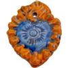 Handmade Generico Piccolo Cuore Sacro Ex Voto in Ceramica Dipinto a Mano cm 9 (Blu e Arancione)