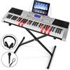 Mustar Tastiera a 61 tasti, pianoforte elettrico, con tasti illuminati, 255 voci, 255 ritmi, supporto per pianoforte, schermo LCD, cuffie, microfono, tastiera elettrica per principianti