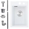 Bokaiya Lavandino Cucina Bianco in Granito 35 x 45cm, Lavello Cucina 1 Vasca con Colino Cestello, Lavabo Cucina per Armadio da Cucina da 45cm, con Sifone Classico e troppopieno