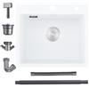 Bokaiya Lavello da Cucina Bianco 55 x 45cm, Lavello Cucina 1 vasca in Granito, Bokaiya Bianco Lavandino, lavandino da Esterno con Set di Drenaggio e 2 Fori di Preforato, Installazione a Sopratop o Filotop