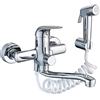 HomeLava Rubinetto da parete per cucina, da parete, con pistola a spruzzo e 2 tipi di getto d'acqua girevole a 360°, in acciaio inox spazzolato(Cromo)