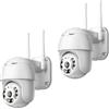 K2 STORE Telecamera IP WiFi PTZ Dome Wireless 2 pezzi - Videosorveglianza Interno/Esterno per Casa e Giardino, Speed Dome con Zoom, Visione Notturna, App YooSee