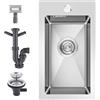 KEOKBON 28 x 50 cm, piccolo lavello da cucina in acciaio inox 304, rettangolare, con 1 foro, per lavello sopra la base di 30 cm, lavello spazzolato e troppopieno (senza tubo di scarico), 1 vasca