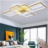 AHQX Plafoniera Da Soggiorno Lampadario Moderna LED Lampada Da Soffitto Rettangolare Dimmerabile Colore E Luminosità 3000K-6000K Telecomando Paralume in Acrilico Illuminazione Camera Da Letto,D'oro,ø105cm