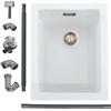 iAnomla Lavello da Cucina Bianco 35 x 45 cm, Lavandino Cucina in Granito, iAnomla Vasca Singola da incasso adatto per mobili sottolavello da 45 cm di larghezza, Lavabo Cucina Bianco con Sifone, Moderno