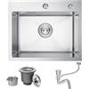 Bokaiya Lavello Cucina 1 Vasca, 55x45 cm, Lavandino Cucina in Acciaio Inox, Lavello da Esterno per Camper con Set di Drenaggio e 2 Fori di Preforato, Installazione a Sopratop o Filotop, Spazzolato