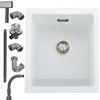 iAnomla Lavello da Cucina Bianco 40 x 45 cm, Lavandino Cucina in Granito, iAnomla Vasca Singola da incasso adatto per mobili sottolavello da 40 cm di larghezza, Lavabo Cucina Bianco con Sifone, Moderno