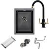 BoomHoze Lavello da Cucina 35 x 45 cm Nero Antracite + Rubinetto a Due Maniglie, Lavello in Acciaio Inox, Lavello da Incasso a 1 Vasca, Moderno Lavabo da Cucina con Sifone