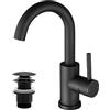 ZYNUHMO Rubinetto da bagno alto con scarico, girevole a 360°, miscelatore monocomando in acciaio inox, nero