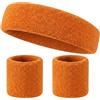 kichicho Set di 3 fasce per il sudore, 1 fascia per la testa e 2 fasce per il polso, in spugna, a righe, traspiranti, assorbono il sudore, per sport, basket, aerobica, carnevale, unisex (viola chiaro)