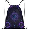 HLBSDM Simboli geometrici sacri Sole Luna Borsa con coulisse viola psichedelica Borsa sportiva da palestra Yoga Zaino con coulisse Adulto 14x16,9 pollici Piccola