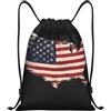 HLBSDM Borsa sportiva con coulisse e mappa patriottica degli Stati Uniti, ideale per palestra, yoga e adulti, 14x16,9 pollici (piccola).
