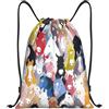 FHIZOAL Colorato Cartoon Cavalli Borse Coulisse Impermeabile Sport Stringa Zaini Leggero Yoga Formazione Nuoto Vi, Nero , M, Casual