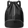 Lotsdonxia Zaino impermeabile in nylon per sport, palestra, scomparto per scarpe da asciutto e bagnato, borsa regolabile con coulisse per viaggi e attività all'aperto, Nero , L, moderno