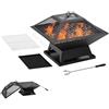 Outsunny ciotola per fuoco con griglia parascintille cesto per fuoco a poker per giardino campeggio BBQ acciaio nero 45 x 45 x 34 cm
