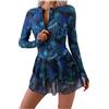 Generico Costume da Bagno a Maniche Lunghed da Donna Maglietta Surf Top Abbigliamento Donna Manica Lunga Rash Guard Sun Swim Top Camicie Bagno per Costume Intero a Maniche Lunghe Costumi Mare Surf (Blue, L)