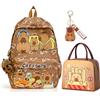 CYGMRFH Set Completo Capybara Zaino Scolastico Marrone Per Bambini Con Borsa Termica Pranzo E Portachiavi Peluche E Pvc Capybara, Perfetto Per Scuola, Ufficio, Picnic E Spiaggia, Ideale Regalo E Affascinante
