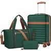 KONO Set da Viaggio 3 Pezzi con Valigia Bagaglio a Mano 55 cm in ABS+PC, Borsa da Viaggio 32 L e Borsa Organizer, Trolley Rigido con Ruote 360° e Lucchetto TSA (55 cm, Verde)