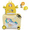 GYMAX Set di 2 Pezzi Valigia e Zaino per Bambini, Trolley Bagaglio a Mano Cavalcabile con Cinghia e Tracolla, Valigia Rigida da 47 cm con Ruote e Zaino da 30 cm, Regalo per Bambino e Bambina