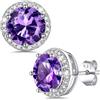 Bestyle Orecchini Donna Punto Luce 2 Carati, Ipoallergenici con Punta in Argento 925, Pietre Portafortuna Rotonde per i 12 Mesi Brillante Viola Ametista, Regalo per Donna