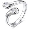 Bestyle Anello Donna Regolabile a Goccia con Pietre Portafortuna dei 12 Mesi Bianco Diamante Colore Argento Regalo per Fidanzamento Anniversario