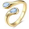 Bestyle Anello Donna Regolabile a Goccia con Pietre Portafortuna dei 12 Mesi Blu Acquamarina Colore Oro Regalo per Fidanzamento Anniversario