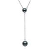 PRAYMOS Collana di perle nere da donna, in argento Sterling, semplice e delicata, con perle a strati lunghi., Argento sterling, Perla