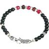 Gerba Bracciale Uomo MOSCH08 con Chiusura a Moschettone, Onice Nero, Agata Rossa Faccettata e Arg 925 Fatto a Mano in Italia Regalo Uomo