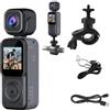 7JI Fotocamera vlog 4K, doppia fotocamera anteriore e posteriore | Rotazione di 180 gradi, schermo da 1,5 pollici, supporta la connessione Wi-Fi, portatile, bodycam Action Cam 4K