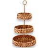KORAT Alzata a 3 Piani in Giacinto d'Acqua Naturale Intrecciato a Mano, Porta Frutta e Centrotavola Decorativo Resistente Ø 25 x H. 45 cm