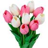 VaryFloral 10 Pezzi Tulipani Finti Rosa e Bianco Fiori Finti per Decorazioni Realistico Bouquet Fiori Finti Gambo Lungo Mazzo di Fiori Realistico Tulipani in lattice per Festa Casa Decorazione Sposa