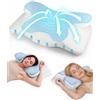 MOXTOYU Cuscino Cervicale Blu per Sollievo Cervicalgia e Dolori al Collo, Guanciale Memory Foam Ergonomico con Doppia Altezza, Supporto Ortopedico Anatomico per Dormire Bene, Federa Traspirante Lavabile