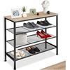 tectake® Scarpiera 80,5 x 30,5 x 72,5 cm, Scarpiera ingresso a scaffale, Stile Industriale, 3 ripiani salvaspazio, Stabile e sicura, Portascarpe con piedi regolabili in altezza - Legno chiaro