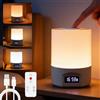 Aohcae Lampada da comodino touch dimmerabile, luce notturna a LED, 3 colori di luce, lampada da tavolo senza fili, con orologio digitale, timer e telecomando, luce notturna per camera da letto