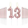 mciskin Decorazioni per il 13° Compleanno delle Ragazze - Candele Lunghe Numero 13 Oro Rosa per Topper di Torta - Perfette per Feste di Compleanno delle Donne e 13° Anniversari di Matrimonio